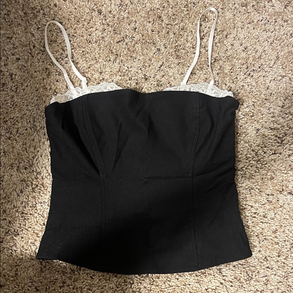 Elegant Black Lace Trim Women's Top